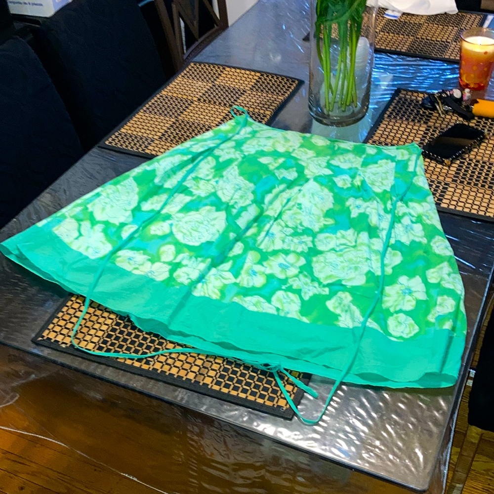 Green floral skirt with zipper and matching top
